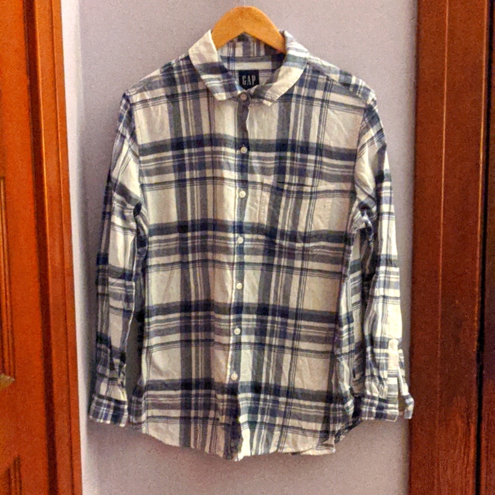 GAP flannel, L, white/blue plaid